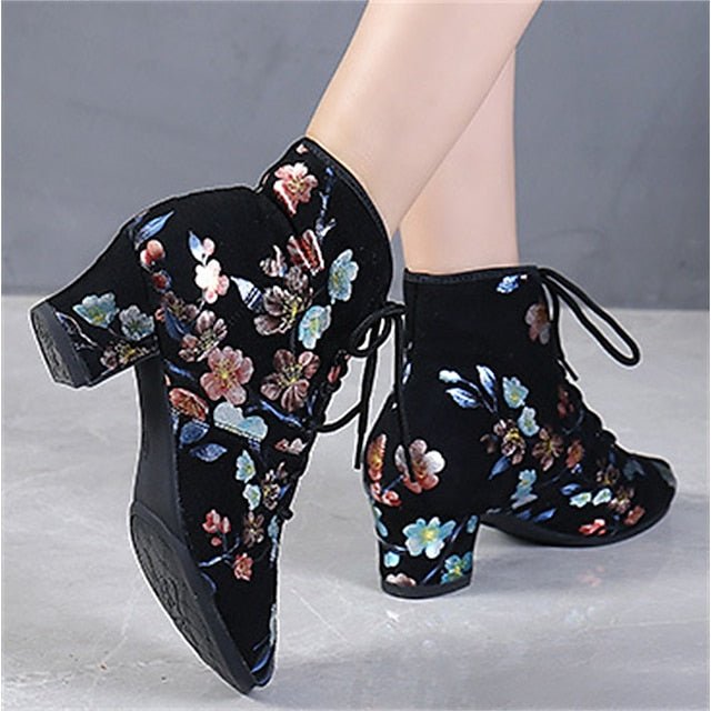 Women – Low Black for Comfortable Dance Shoes Lace-up Floral
