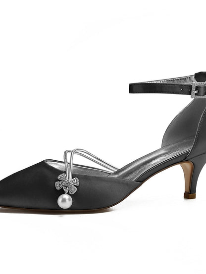 Satin Pearl and Kitten Heels Blue Women's Dark with