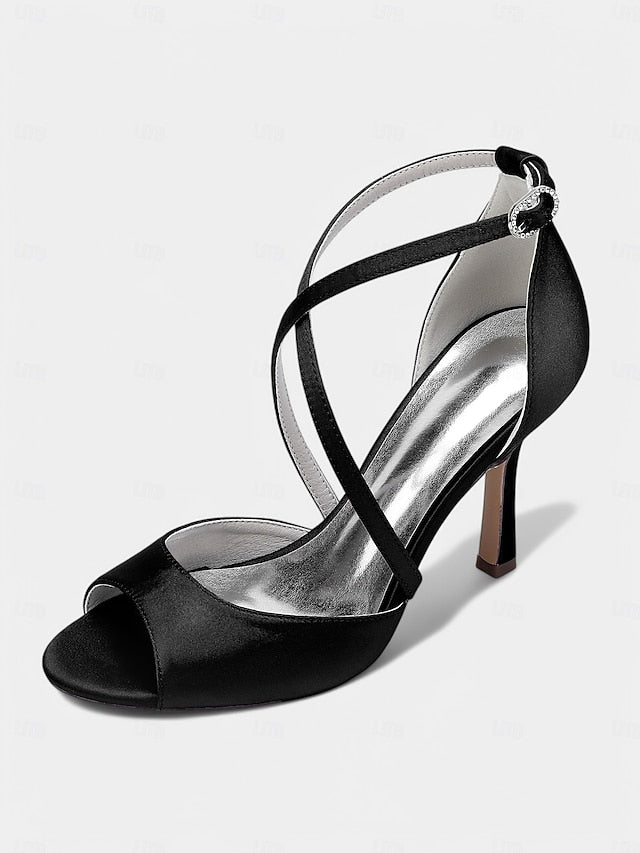 Cross-Strap Elegant Satin – Women's Heels White Peep-Toe