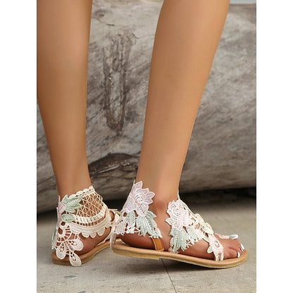 Boho Flat Floral Vintage-Inspired – Sandals Lace Women's