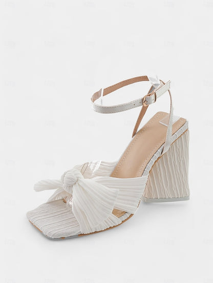 Block Knot Textured Sandals Detail and Rose Gold Heel with