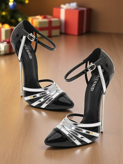 Women's Leather Patent Heels Stiletto and - Black Red