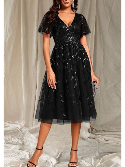 Guest Neck Bride of V Dress Elegant Wedding the Mother A-Line