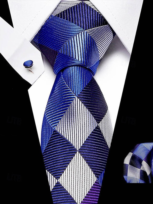 Pocket Purple Tie Men's – Square and Checkered Set Silk