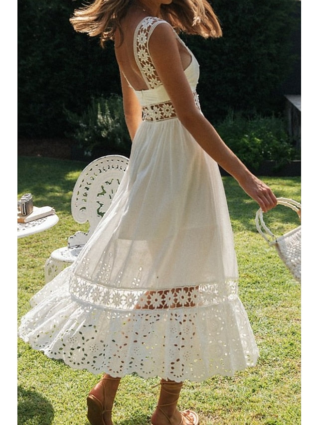 Women's Midi Dress White Dress Graduation Dress Elegant