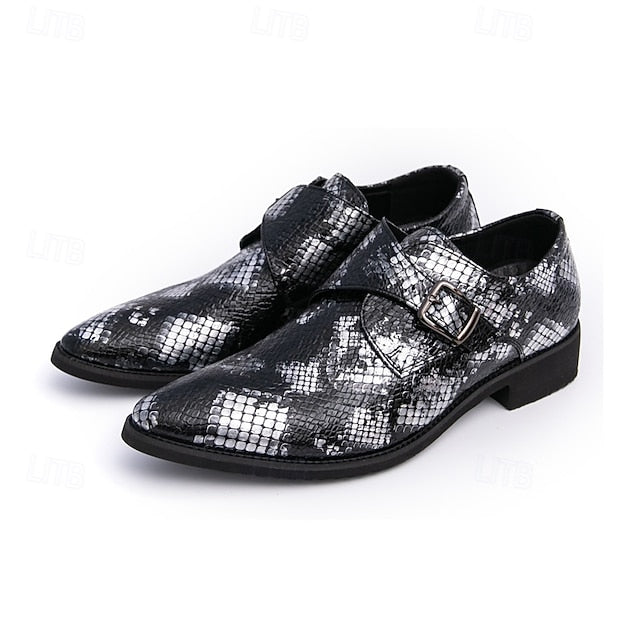 Men Monk – Formal Shoes Snake Classic Print for Strap Brown