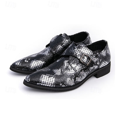 Men Monk – Formal Shoes Snake Classic Print for Strap Brown
