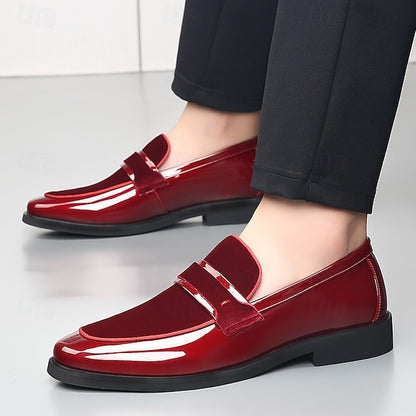 Men's Leather with Velvet Red Loafers – Sleek Design Faux