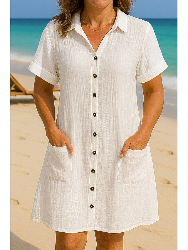 Women's Mini Dress Cotton Blend Shirt Dress Winter Dress