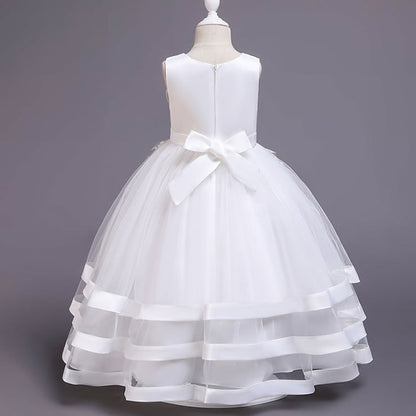Wedding Girls' Colored Solid Sleeveless Party Kids Dress