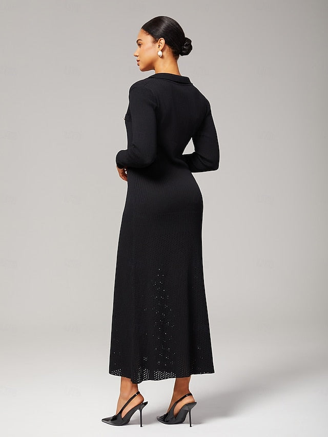 Women's Elegant Black Knit Maxi Dress