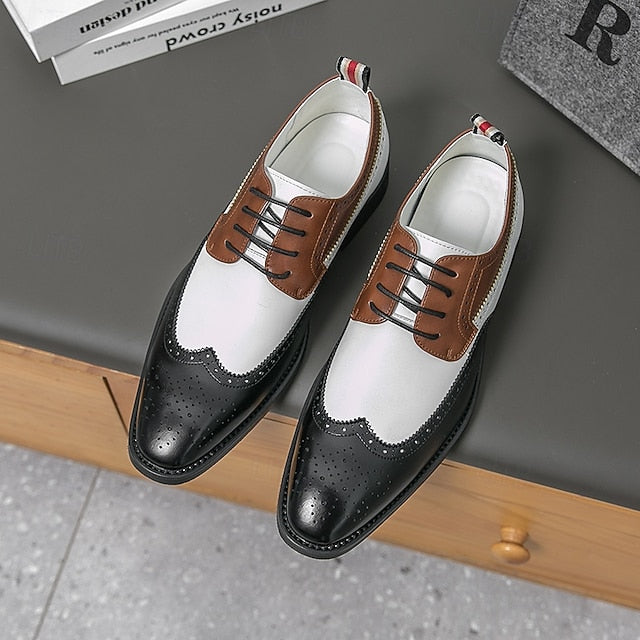 in Black Brogue Shoes Oxford Men's Tri-Color Wingtip