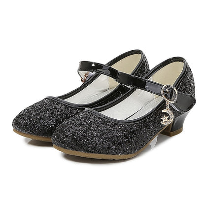 Mary Glitter Heel Sparkly Low Girls' Jane Shoes