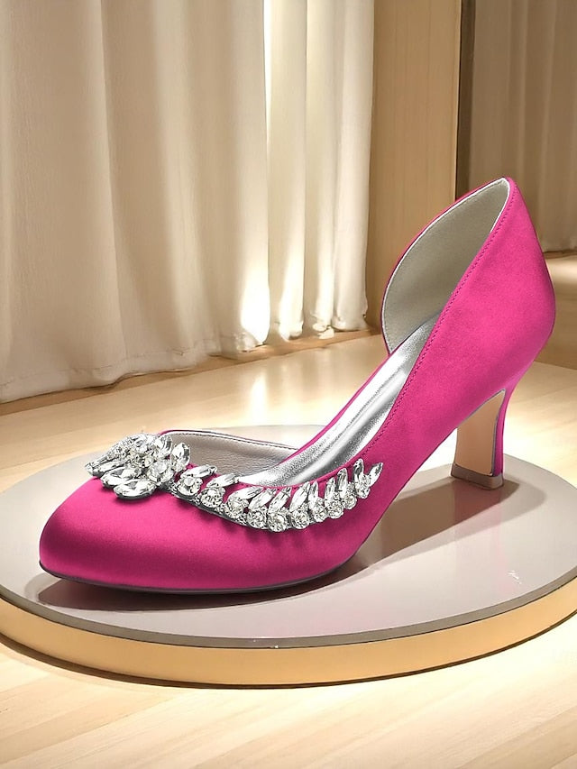 Satin Heel Silver Kitten - Low Heels Toe Women's Round