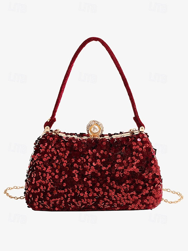 Black with Accent Sequin Clutch Pearl Evening Women's –