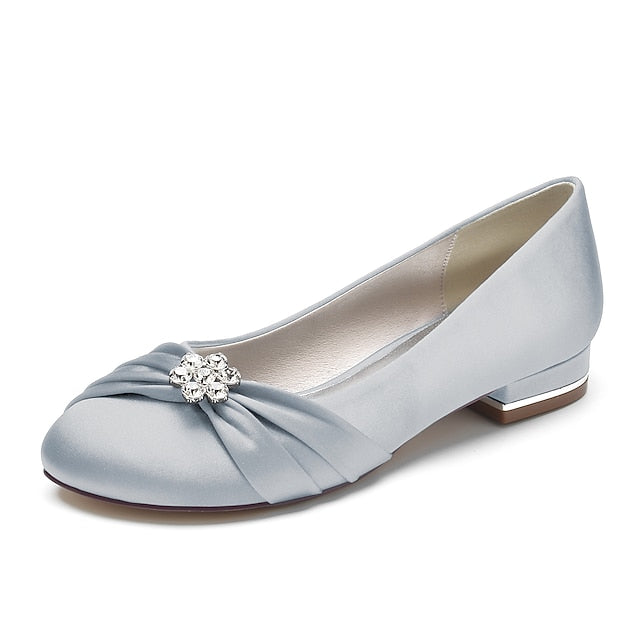 with Women's Satin Flats Rhinestone Blue Wedding Light