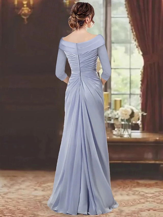 Elegant V Length the Floor A-Line Bride Neck Mother of Dress