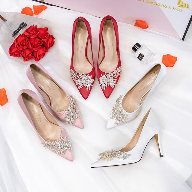 – Elegant Heels Pink Rhinestone Women's Satin High