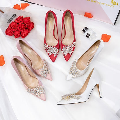 – Elegant Heels Pink Rhinestone Women's Satin High