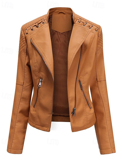Pocket Leather Comfortable Jacket Zipper Faux Women's