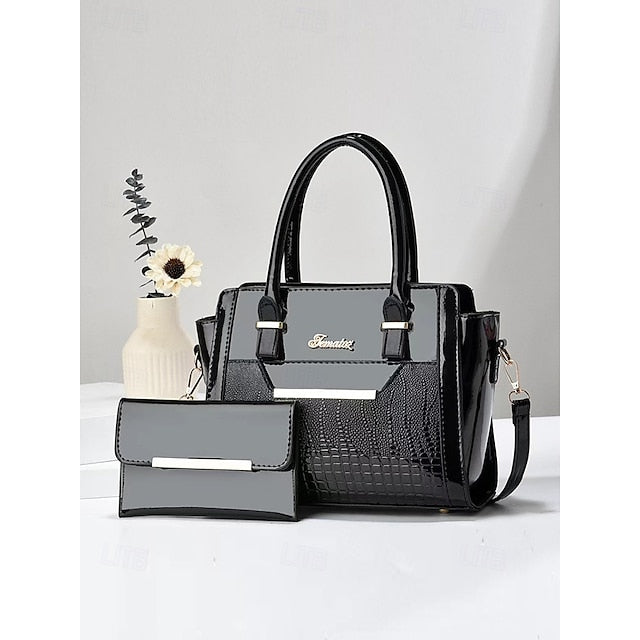 Faux Set Handbag Glossy Women's – Patent Leather