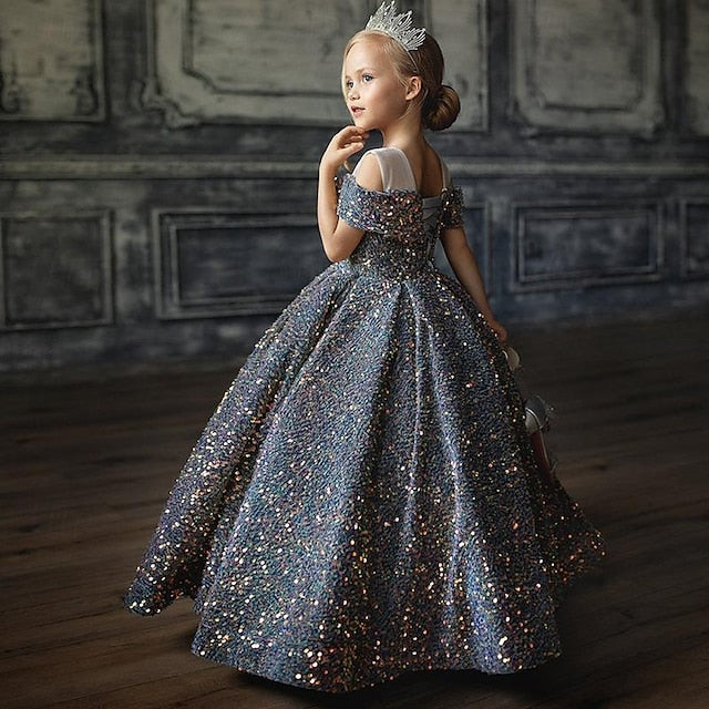 Solid Party Dress Girls' Color Kids Girl Flower