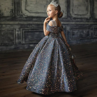 Solid Party Dress Girls' Color Kids Girl Flower