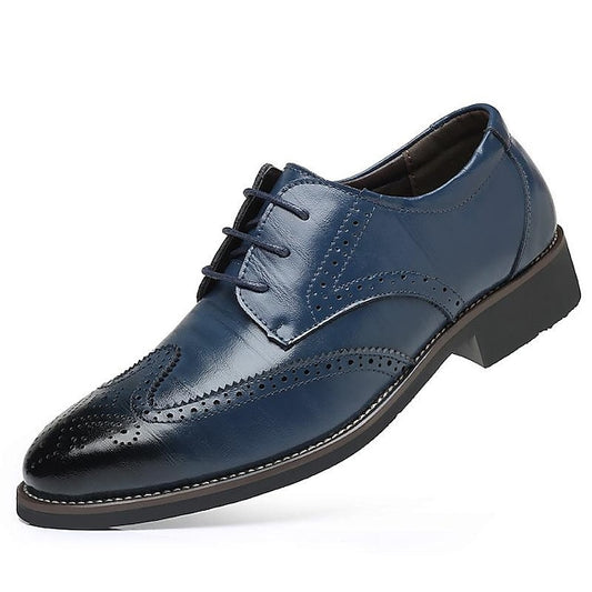Leather Men's Oxford with Brogue Faux Blue Classic Shoes