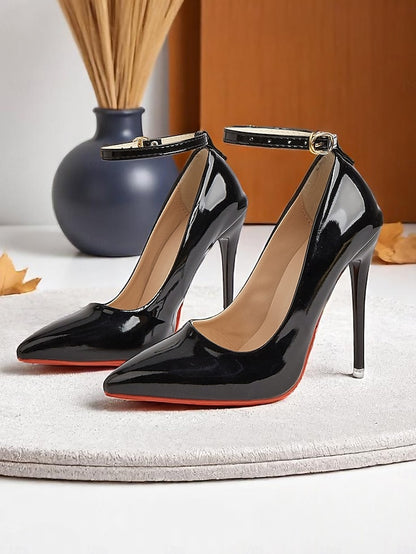 Stiletto Ankle Heels with Leather Women's Patent Black