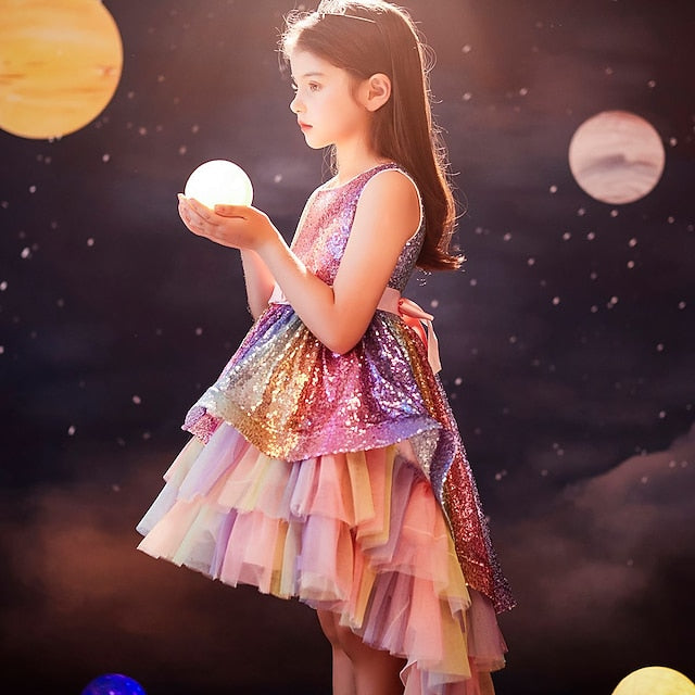 Party Girls' colour Sleeveless Kids Sequin Wedding Dress