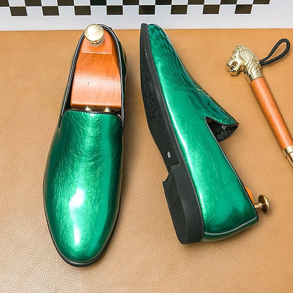 Men's Metallic Fashionable Gold Shiny Loafers Slip-On –