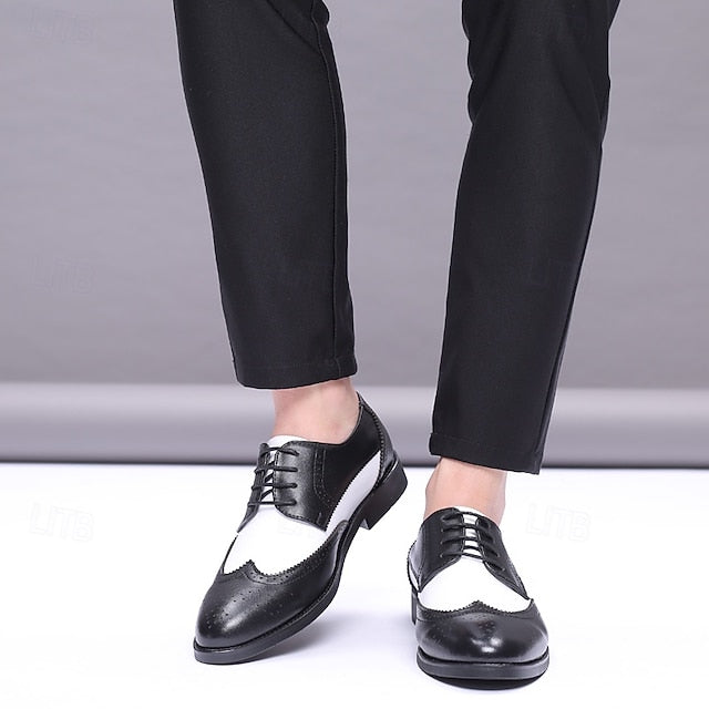 Dress Oxford Shoes with Black and White Men's Brogue