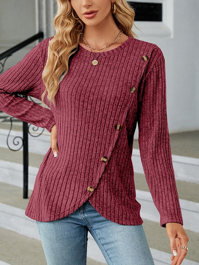 Women's Blouse Solid Color Stylish Casual Long Sleeve Crew