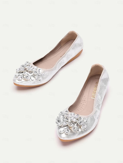 Foldable Flats Rhinestone Women's with Silver