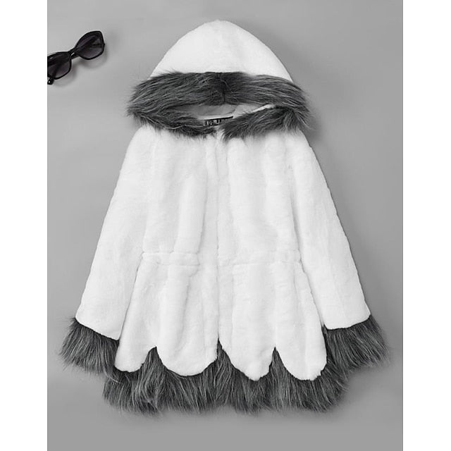 Coat Jacket White Faux Women's Fur Long Black Sherpa