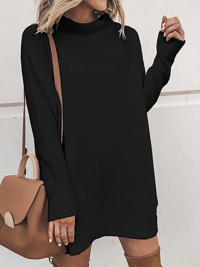 Women's Sweater Dress Casual Soft Pure Color Ribbed