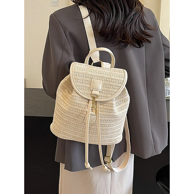Straw Rattan Women with Bag Woven – Boho for Backpack Travel