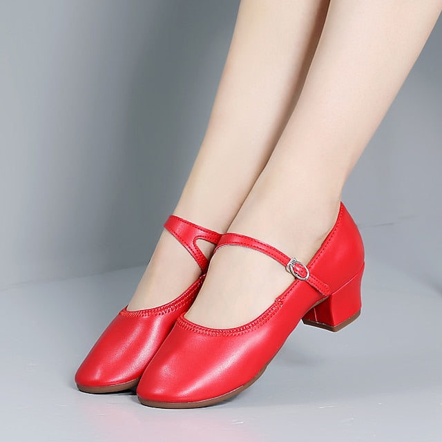 Women's with Low Mary Heel Jane Buckle Dance Gold Shoes