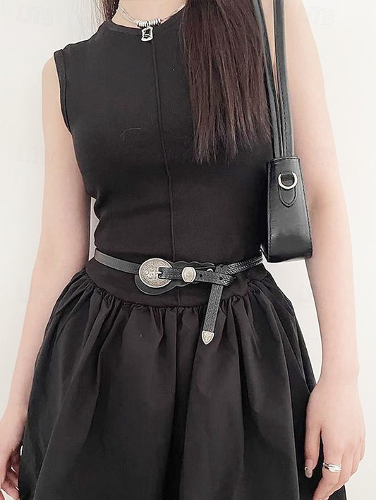 Women's Faux Waist Vintage Carved Leather Belt Western with