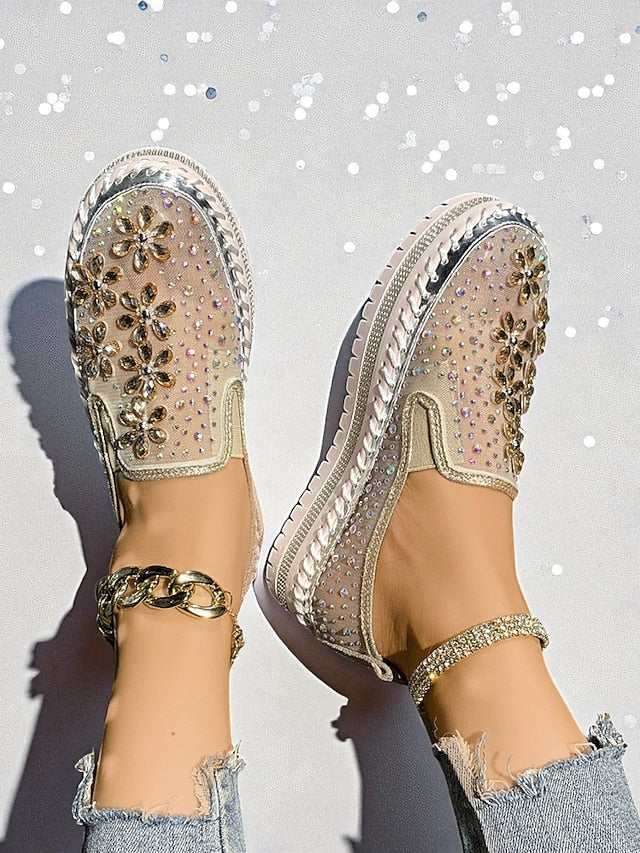 Sneakers Embellished Mesh Rhinestone with Slip-On Women's