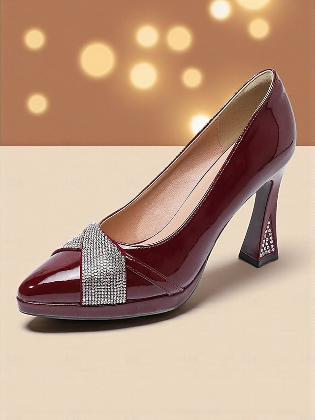Burgundy Heels Women's with Leather Pointed Toe Patent