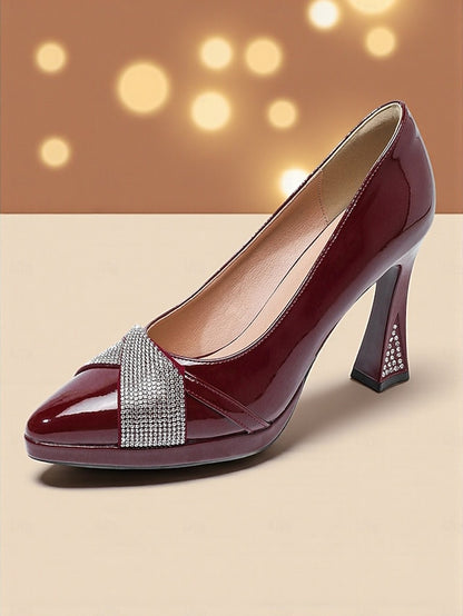 Burgundy Heels Women's with Leather Pointed Toe Patent