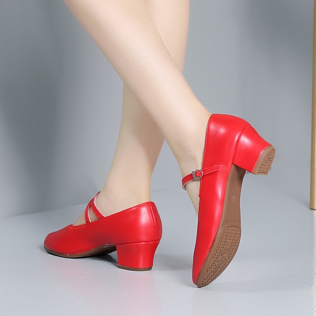 Women's with Low Mary Heel Jane Buckle Dance Gold Shoes