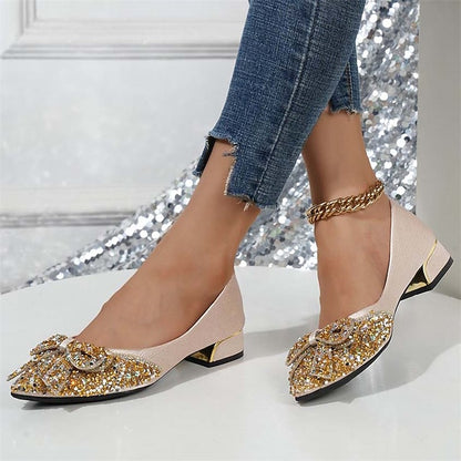 Women's Glitter Flats Rhinestone Detail - Elegant Bow with