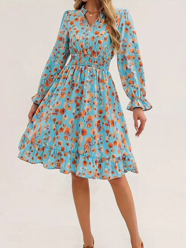 Women's Knee Length Dress A Line Dress Floral Dress Elegant