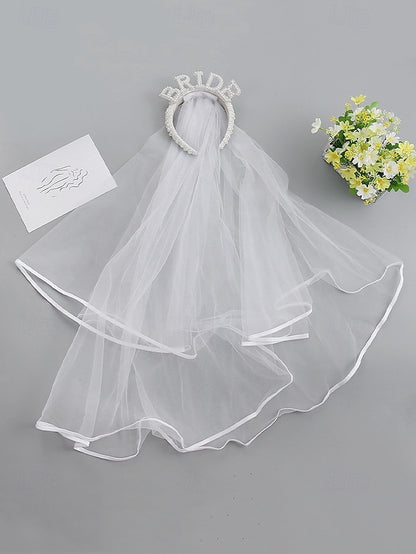 Pearl-Embellished 'BRIDE' Headband Veil – with