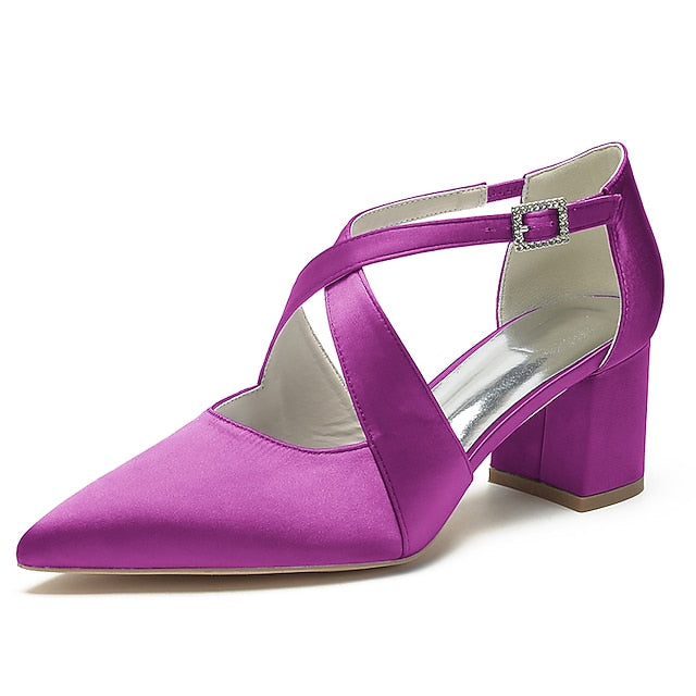 Block Pointed Toe Women's – Satin Elegant Heels White