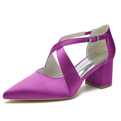 Block Pointed Toe Women's – Satin Elegant Heels White