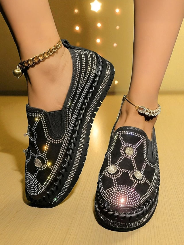 Sneakers with Red Platform Rhinestone Women's Slip-On Studs