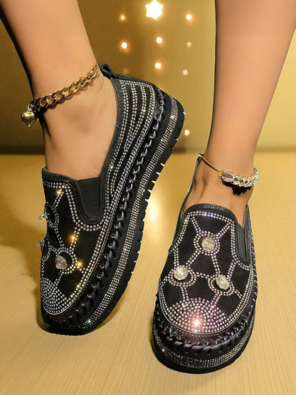 Sneakers with Red Platform Rhinestone Women's Slip-On Studs